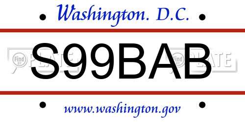 S99BAB District Of Columbia License Plate