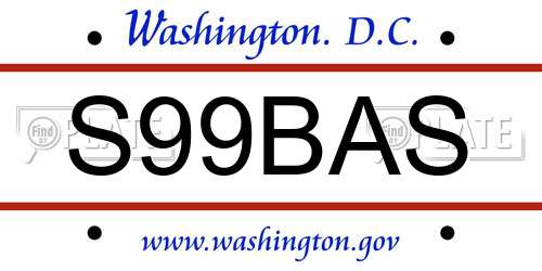 S99BAS District Of Columbia License Plate
