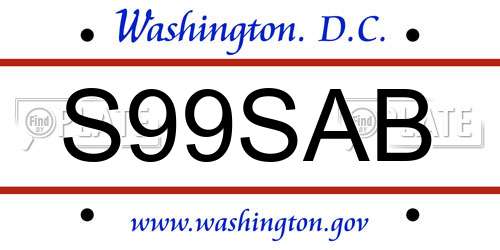 S99SAB District Of Columbia License Plate