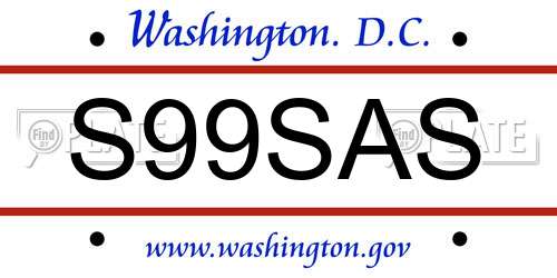 S99SAS District Of Columbia License Plate