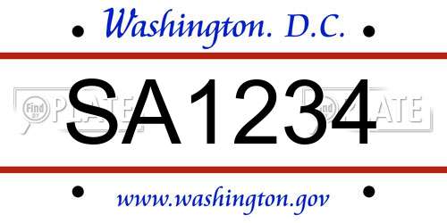 SA1234 District Of Columbia License Plate