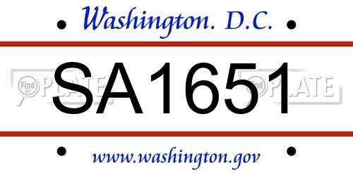 SA1651 District Of Columbia License Plate
