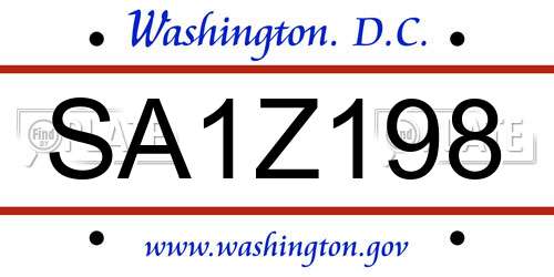 SA1Z198 District Of Columbia License Plate