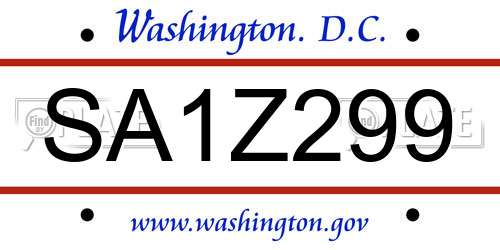 SA1Z299 District Of Columbia License Plate