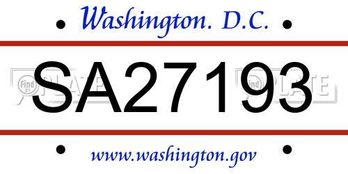 SA27193 District Of Columbia License Plate