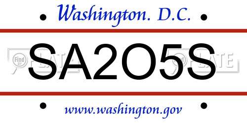 SA2O5S District Of Columbia License Plate
