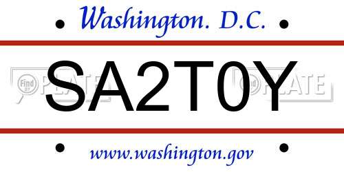 SA2T0Y District Of Columbia License Plate