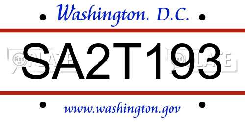 SA2T193 District Of Columbia License Plate