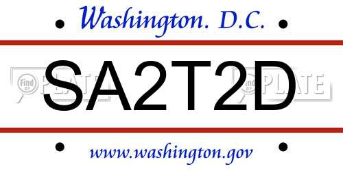 SA2T2D District Of Columbia License Plate