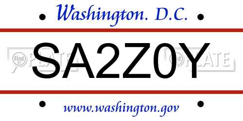 SA2Z0Y District Of Columbia License Plate