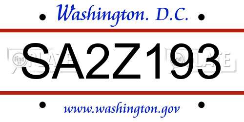 SA2Z193 District Of Columbia License Plate