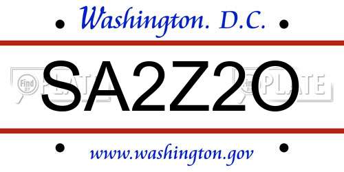SA2Z2O District Of Columbia License Plate