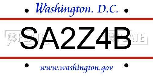 SA2Z4B District Of Columbia License Plate
