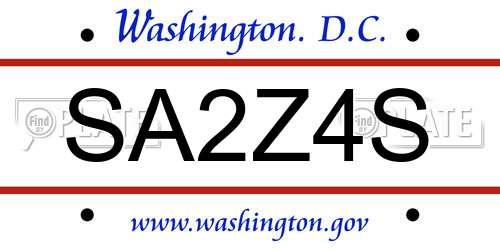 SA2Z4S District Of Columbia License Plate