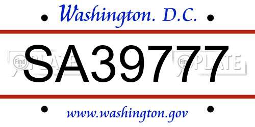 SA39777 District Of Columbia License Plate