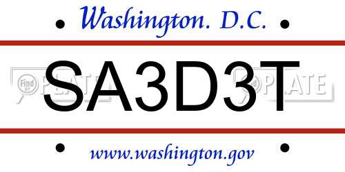 SA3D3T District Of Columbia License Plate