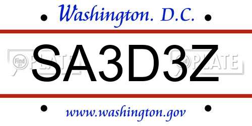 SA3D3Z District Of Columbia License Plate