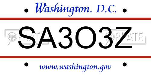 SA3O3Z District Of Columbia License Plate