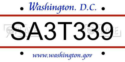 SA3T339 District Of Columbia License Plate