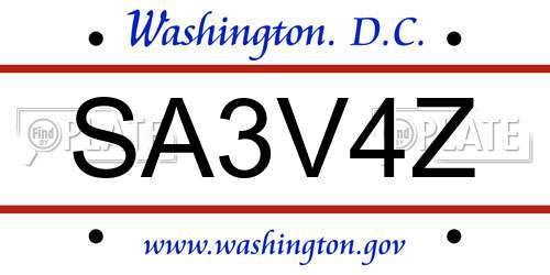 SA3V4Z District Of Columbia License Plate