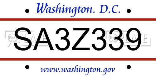 SA3Z339 District Of Columbia License Plate