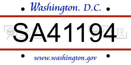SA41194 District Of Columbia License Plate