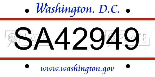 SA42949 District Of Columbia License Plate