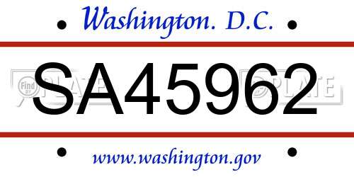 SA45962 District Of Columbia License Plate