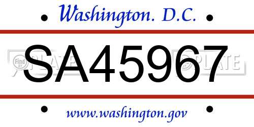 SA45967 District Of Columbia License Plate