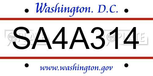 SA4A314 District Of Columbia License Plate