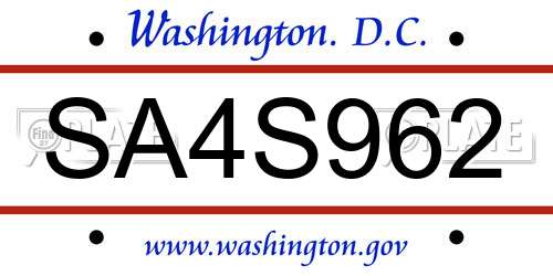 SA4S962 District Of Columbia License Plate