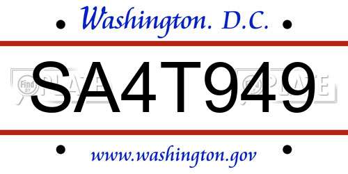 SA4T949 District Of Columbia License Plate