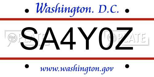SA4Y0Z District Of Columbia License Plate