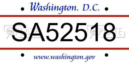 SA52518 District Of Columbia License Plate