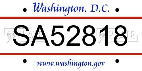 SA52818 District Of Columbia License Plate