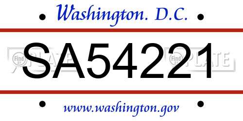 SA54221 District Of Columbia License Plate