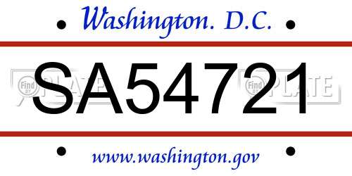SA54721 District Of Columbia License Plate
