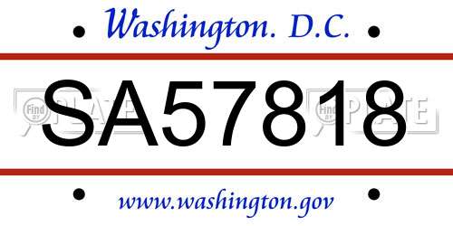 SA57818 District Of Columbia License Plate