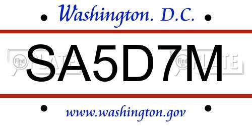 SA5D7M District Of Columbia License Plate