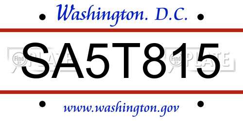 SA5T815 District Of Columbia License Plate