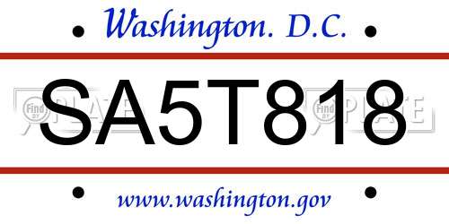 SA5T818 District Of Columbia License Plate