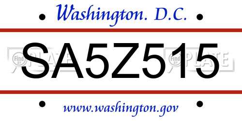 SA5Z515 District Of Columbia License Plate