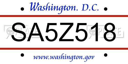 SA5Z518 District Of Columbia License Plate
