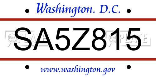 SA5Z815 District Of Columbia License Plate