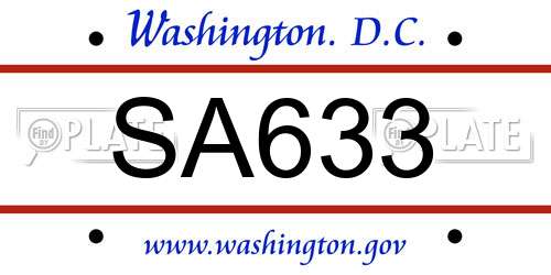 SA633 District Of Columbia License Plate