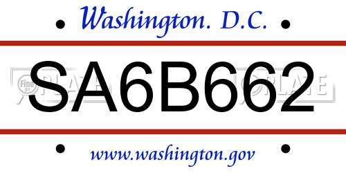 SA6B662 District Of Columbia License Plate