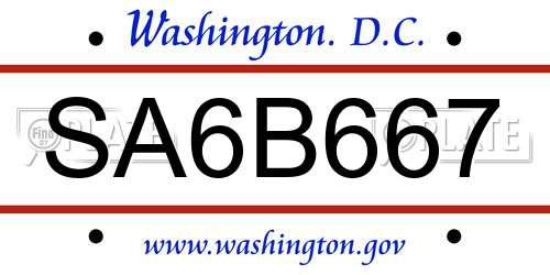 SA6B667 District Of Columbia License Plate