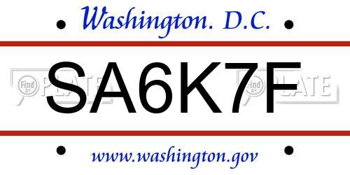 SA6K7F District Of Columbia License Plate