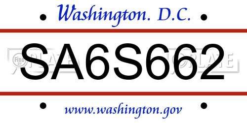 SA6S662 District Of Columbia License Plate