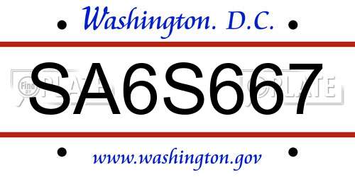 SA6S667 District Of Columbia License Plate